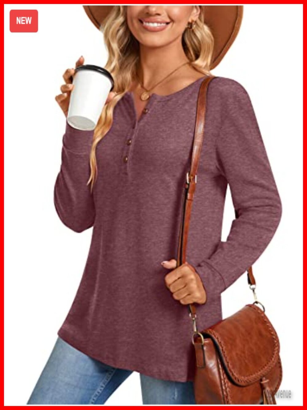 Womens Henley Tunic Top Long Sleeve Button Up Loose Fit Casual Winter Sweatshirt